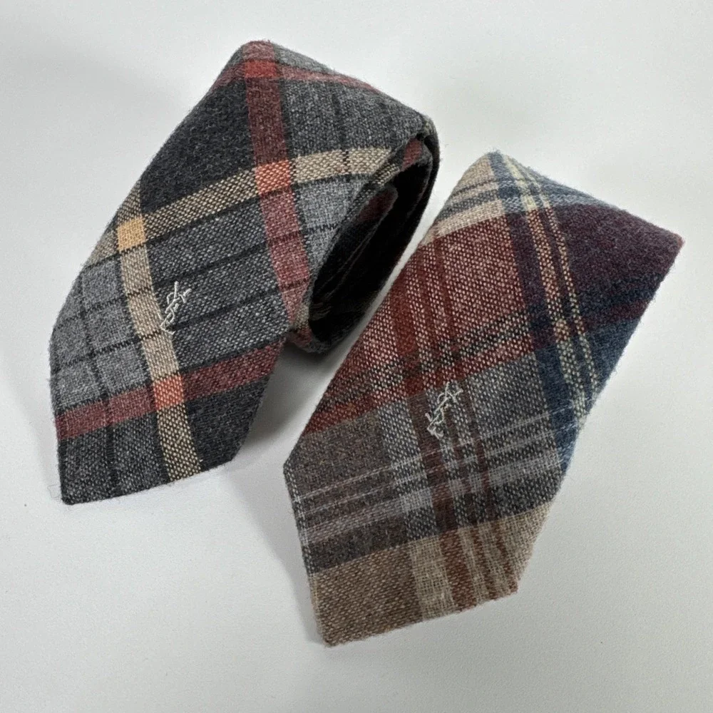 Lot of 2 Vtg Yves‎ Saint Laurent Heather Mist Plaid Wool Blend Ties Men 56